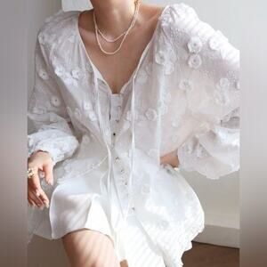 Commense White Floral Lace Blouse
